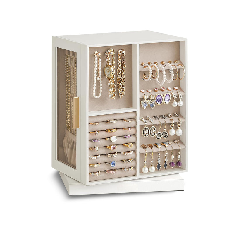 Drehbarer Schmuck-Organizer um 360° mit Schubladen, Haken und Samtbezug