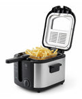 Elektrische 3-Liter-Fritteuse aus Edelstahl mit Geruchsfilter und regelbarem Thermostat