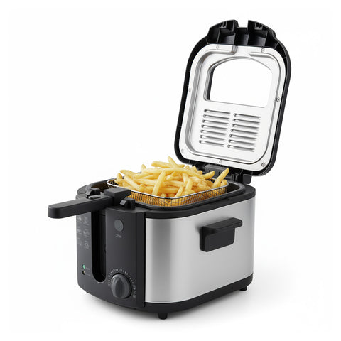Elektrische 3-Liter-Fritteuse aus Edelstahl mit Geruchsfilter und regelbarem Thermostat