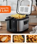 Elektrische 3-Liter-Fritteuse aus Edelstahl mit Geruchsfilter und regelbarem Thermostat