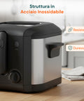 Elektrische 3-Liter-Fritteuse aus Edelstahl mit Geruchsfilter und regelbarem Thermostat