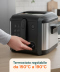 Elektrische 3-Liter-Fritteuse aus Edelstahl mit Geruchsfilter und regelbarem Thermostat