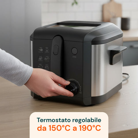 Elektrische 3-Liter-Fritteuse aus Edelstahl mit Geruchsfilter und regelbarem Thermostat
