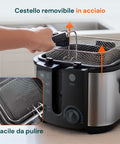 Elektrische 3-Liter-Fritteuse aus Edelstahl mit Geruchsfilter und regelbarem Thermostat