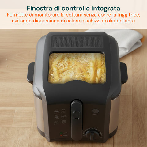 Elektrische 3-Liter-Fritteuse aus Edelstahl mit Geruchsfilter und regelbarem Thermostat