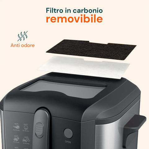 Elektrische 3-Liter-Fritteuse aus Edelstahl mit Geruchsfilter und regelbarem Thermostat