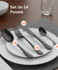 Sibilla Besteck - 24-teiliges Set aus elegantem schwarzem, satiniertem Edelstahl