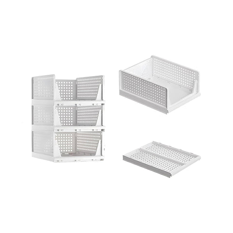Set mit 3 vielseitigen, stapelbaren und zusammenklappbaren Aufbewahrungsboxen mit Schubladen