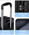 3-teiliges Trolley-Set mit Teleskopgriff und Rollen, 56/66/76 cm, Schwarz