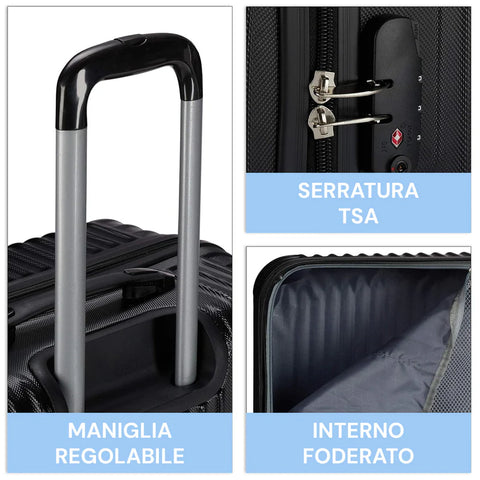 3-teiliges Trolley-Set mit Teleskopgriff und Rollen, 56/66/76 cm, Schwarz