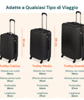 3-teiliges Trolley-Set mit Teleskopgriff und Rollen, 56/66/76 cm, Schwarz