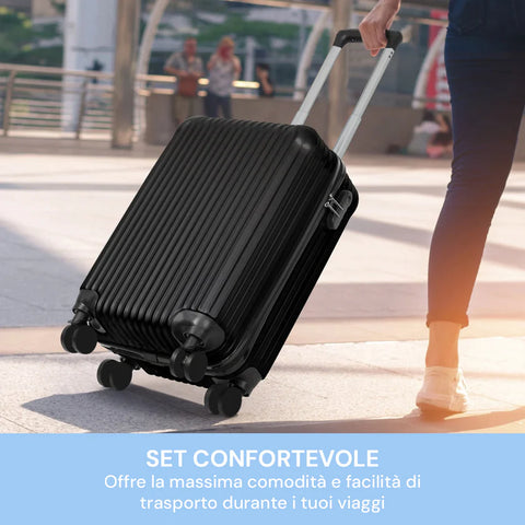 3-teiliges Trolley-Set mit Teleskopgriff und Rollen, 56/66/76 cm, Schwarz