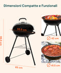 Holzkohlegrill Carmensa mit verchromtem Grillrost Ø44 cm für 6/8 Personen