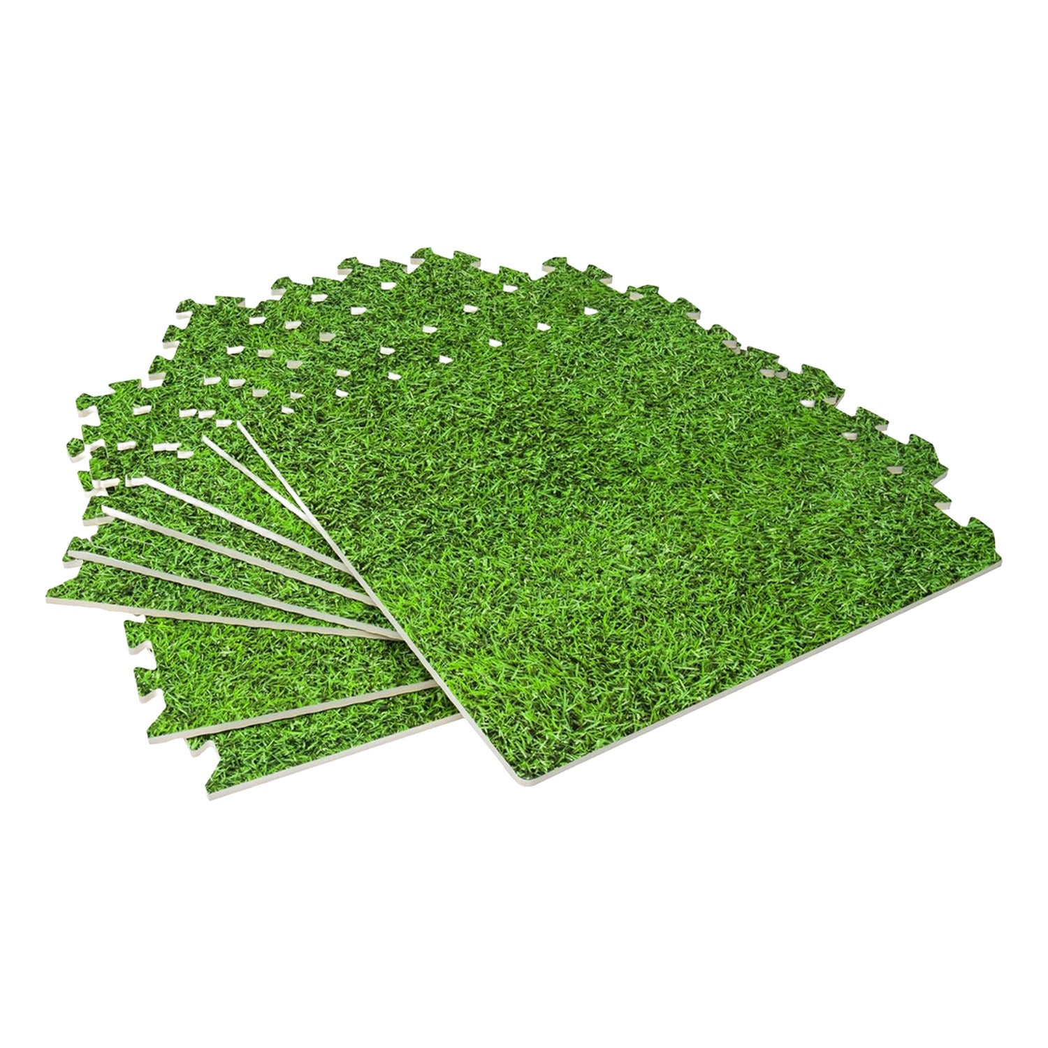 Modulare Matte, 8 Stück, 50x50 cm - Rutschfester Teppich in Rasenoptik für Kinder