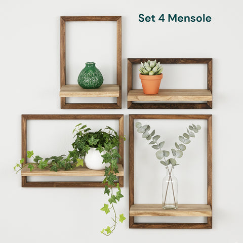 Set aus 4 Wandregalen aus Holz in verschiedenen Größen – Modernes und robustes Design