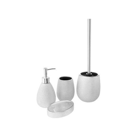 4-teiliges Badezimmer-Accessoire-Set aus Keramik in Silber