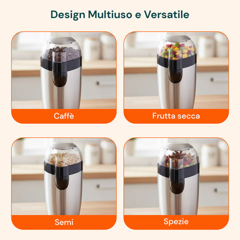 Elektrische Edelstahl-Kaffeemühle mit Stahlklinge und einstellbarem Mahlgrad