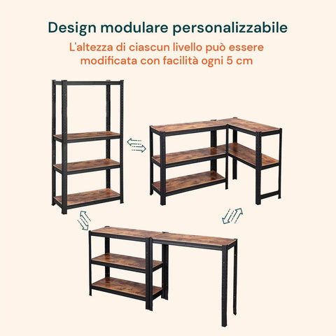 Regal mit 4 Böden aus Stahl und laminiertem MDF in Holzoptik, Gesamttraglast 400 kg