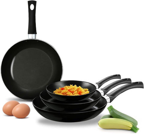 Set aus 4 antihaftbeschichteten Pfannen mit ergonomischem Soft-Touch-Griff
