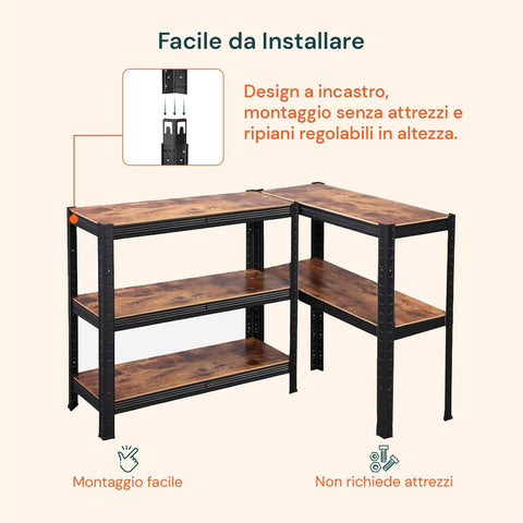Regal mit 4 Böden aus Stahl und laminiertem MDF in Holzoptik, Gesamttraglast 400 kg