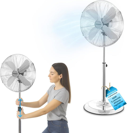 Leiser Standventilator, 50 W, mit 3 Geschwindigkeitsstufen und einstellbarer Oszillation