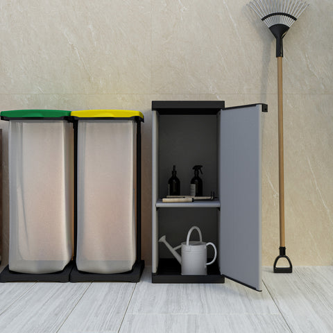 Niedriger modularer Schrank mit 1 Tür und 2 verstellbaren Einlegeböden, 34 x 40 x 85 cm