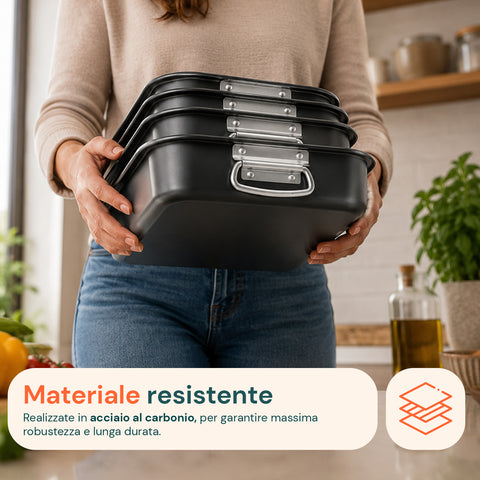 Set mit 4 rechteckigen Backblechen für den Vulcano-Ofen 20-25-30-35cm