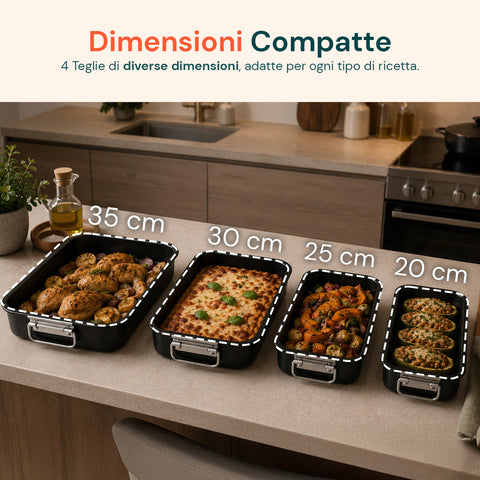 Set mit 4 rechteckigen Backblechen für den Vulcano-Ofen 20-25-30-35cm