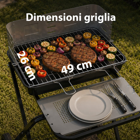 Zusammenklappbarer Grill aus schwarz emailliertem Stahl mit Rädern 60x80x84cm