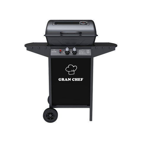 Gasgrill mit 2 Brennern John aus schwarzem Stahl mit Rädern
