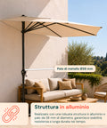 Halbrunder Wand-Sonnenschirm 2,7 x 2,3 m aus Aluminium und Polyester