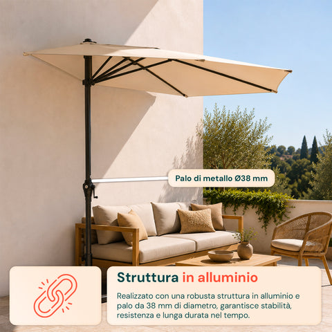 Halbrunder Wand-Sonnenschirm 2,7 x 2,3 m aus Aluminium und Polyester