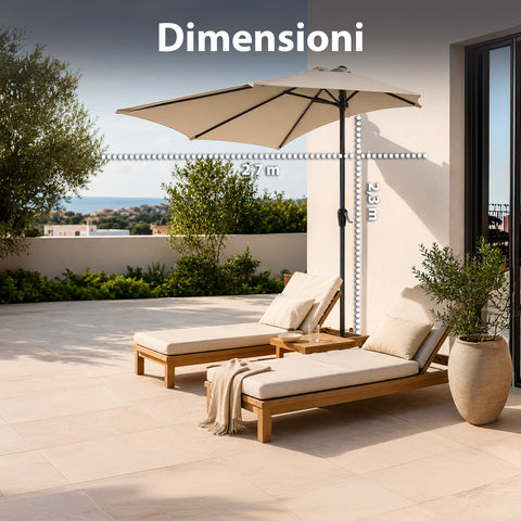 Halbrunder Wand-Sonnenschirm 2,7 x 2,3 m aus Aluminium und Polyester