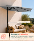 Halbrunder Wand-Sonnenschirm 2,7 x 2,3 m aus Aluminium und Polyester