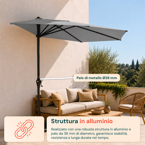Halbrunder Wand-Sonnenschirm 2,7 x 2,3 m aus Aluminium und Polyester