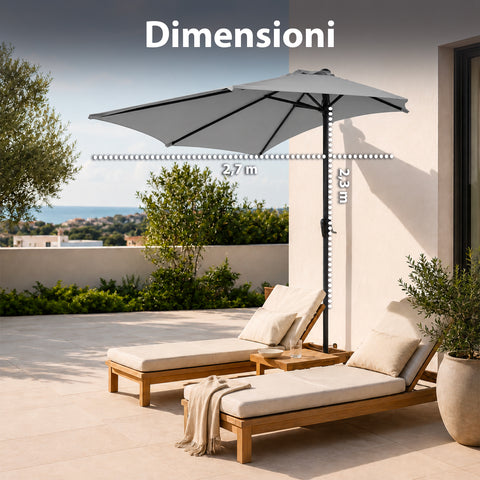 Halbrunder Wand-Sonnenschirm 2,7 x 2,3 m aus Aluminium und Polyester