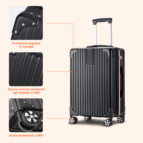 3-teiliges Trolley-Set 56/66/76 cm, Schwarz, aus ABS