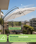 Runder Ø3-m-Sonnenschirm mit seitlichem Arm aus Stahl, Kurbel und wasserabweisendem, UV-beständigem Polyester (180 g/m²) für Garten und Terrasse