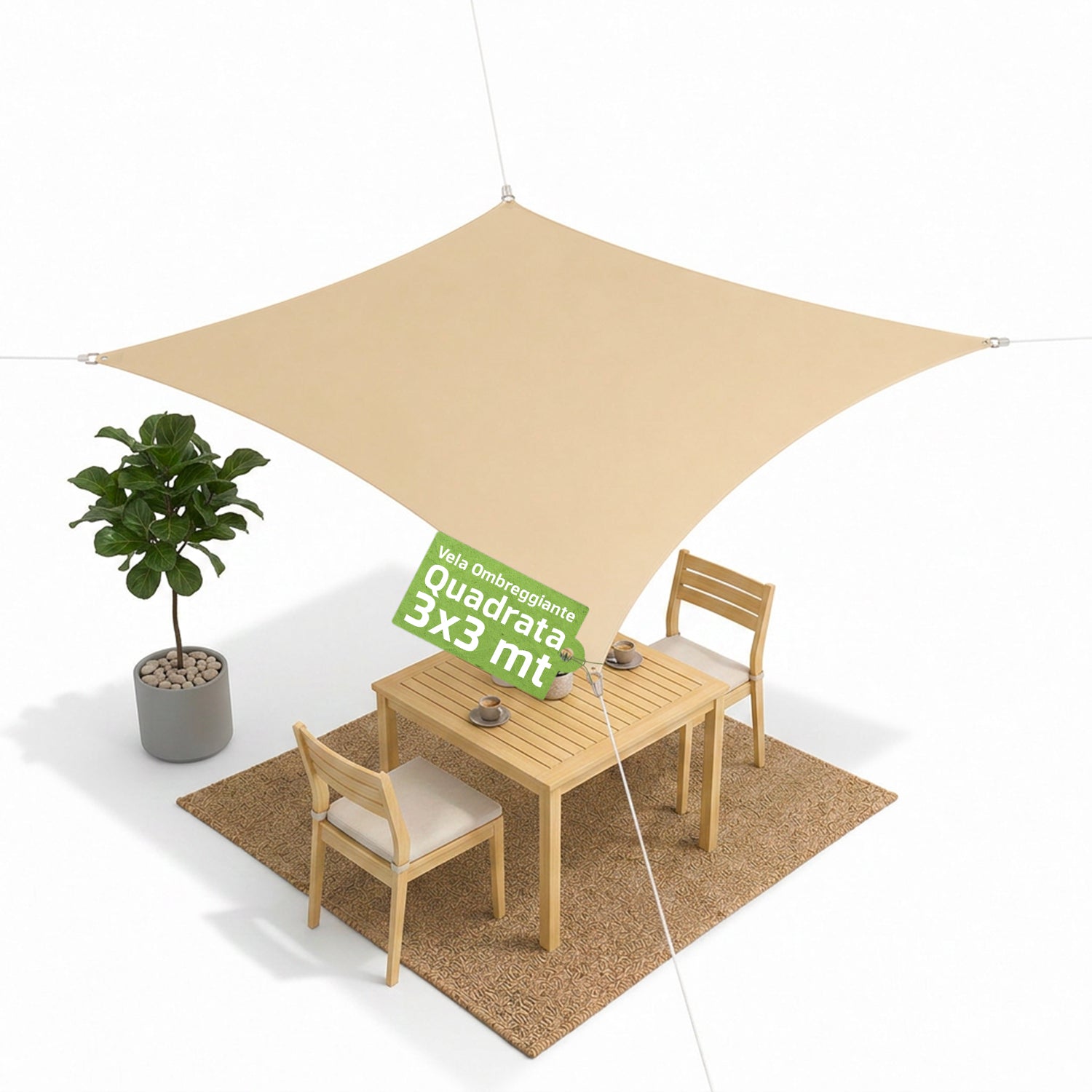 Quadratisches, wasserabweisendes Sonnensegel in Beige mit UV-Schutz für den Außenbereich