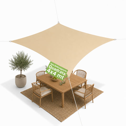 Quadratisches, wasserabweisendes Sonnensegel in Beige mit UV-Schutz für den Außenbereich