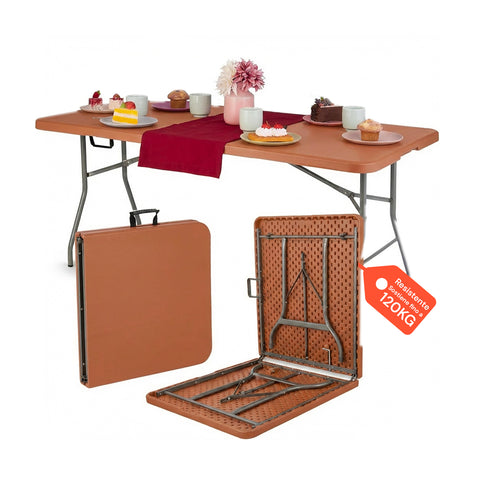 Zusammenklappbarer Koffertisch in Terrakotta für den Außenbereich – Platzsparender PP-Kunststoff 180x75x74cm