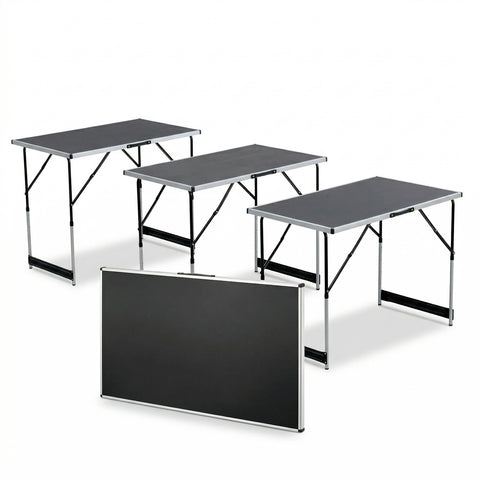 Set aus 3 klappbaren Tischen mit 4 einstellbaren Höhen und Aluminiumgestell