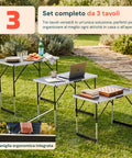 Set aus 3 klappbaren Tischen mit 4 einstellbaren Höhen und Aluminiumgestell