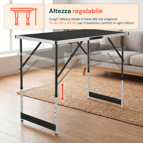 Set aus 3 klappbaren Tischen mit 4 einstellbaren Höhen und Aluminiumgestell