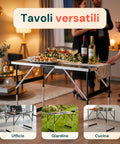 Set aus 3 klappbaren Tischen mit 4 einstellbaren Höhen und Aluminiumgestell