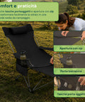 Zusammenklappbarer und verstellbarer Campingstuhl mit einer Tragfähigkeit von 150 kg – Stahlrahmen und Oxford-Gewebe mit Aufbewahrungstaschen und Transporttasche