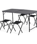 Faltbares Campingtisch-Set mit 4 Hockern – Leichtes und robustes Aluminiumgestell – Tisch in 3 Höhen verstellbar – Belastbarkeit 50 kg/100 kg – Platzsparendes Kofferdesign
