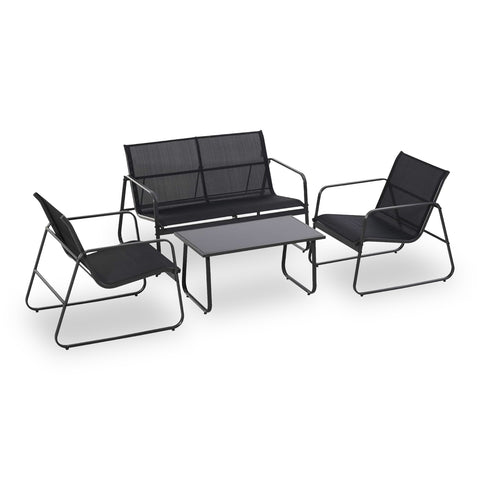 4-teiliges Outdoor-Lounge-Set – Gartensitzgruppe mit 2 Stühlen, Zweisitzer-Sofa und Tisch – Gestell aus Eisen und Sitzfläche aus Textilene – Belastbarkeit 240 kg/120 kg