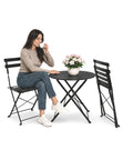 Set aus Gartentisch und 2 zusammenklappbaren Eisenstühlen – Runder Tisch ø 60 cm und 2 platzsparende Stühle – Belastbarkeit 150 kg/100 kg