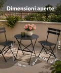 Set aus Gartentisch und 2 zusammenklappbaren Eisenstühlen – Runder Tisch ø 60 cm und 2 platzsparende Stühle – Belastbarkeit 150 kg/100 kg